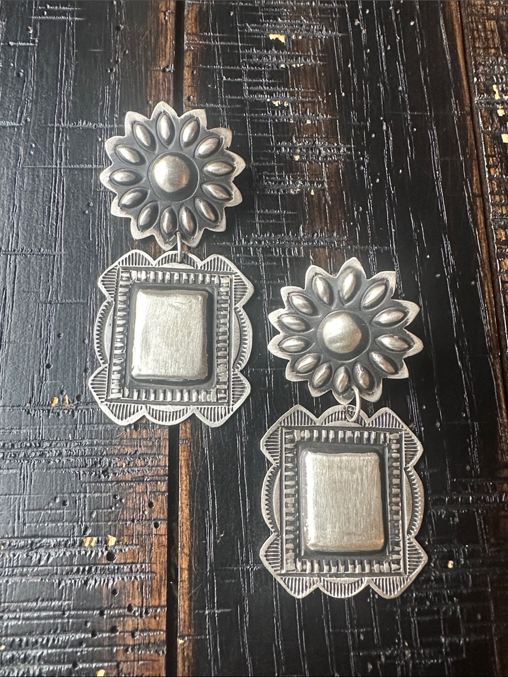 Navajo Leander Tahe Sterling Silver Earrings - Picture 2 of 4